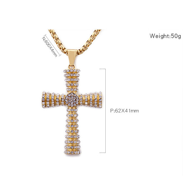 Jewelry: Christian Zircon Rhinestone Cross Stainless Steel Necklace