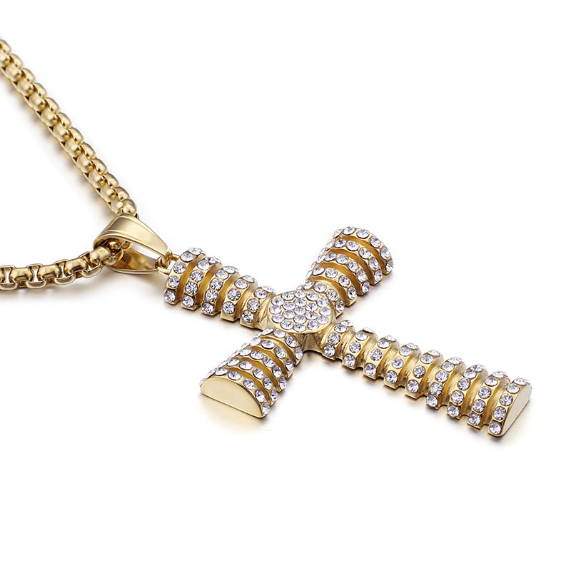 Jewelry: Christian Zircon Rhinestone Cross Stainless Steel Necklace