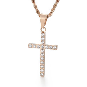 Jewellery: Christian Rhinestone Cross Stainless Steel Pendant Necklace