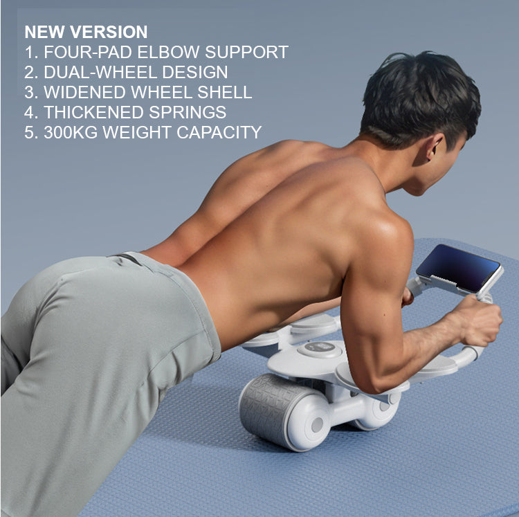 Sports: Abs Roller V2 - 4-Pad Core Workout Wonder with Auto-Rebound