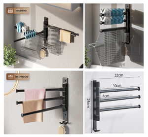 Home: 3 Arm Swivel Towel Rail Organizer for Bathroom, Washing and Kitchen