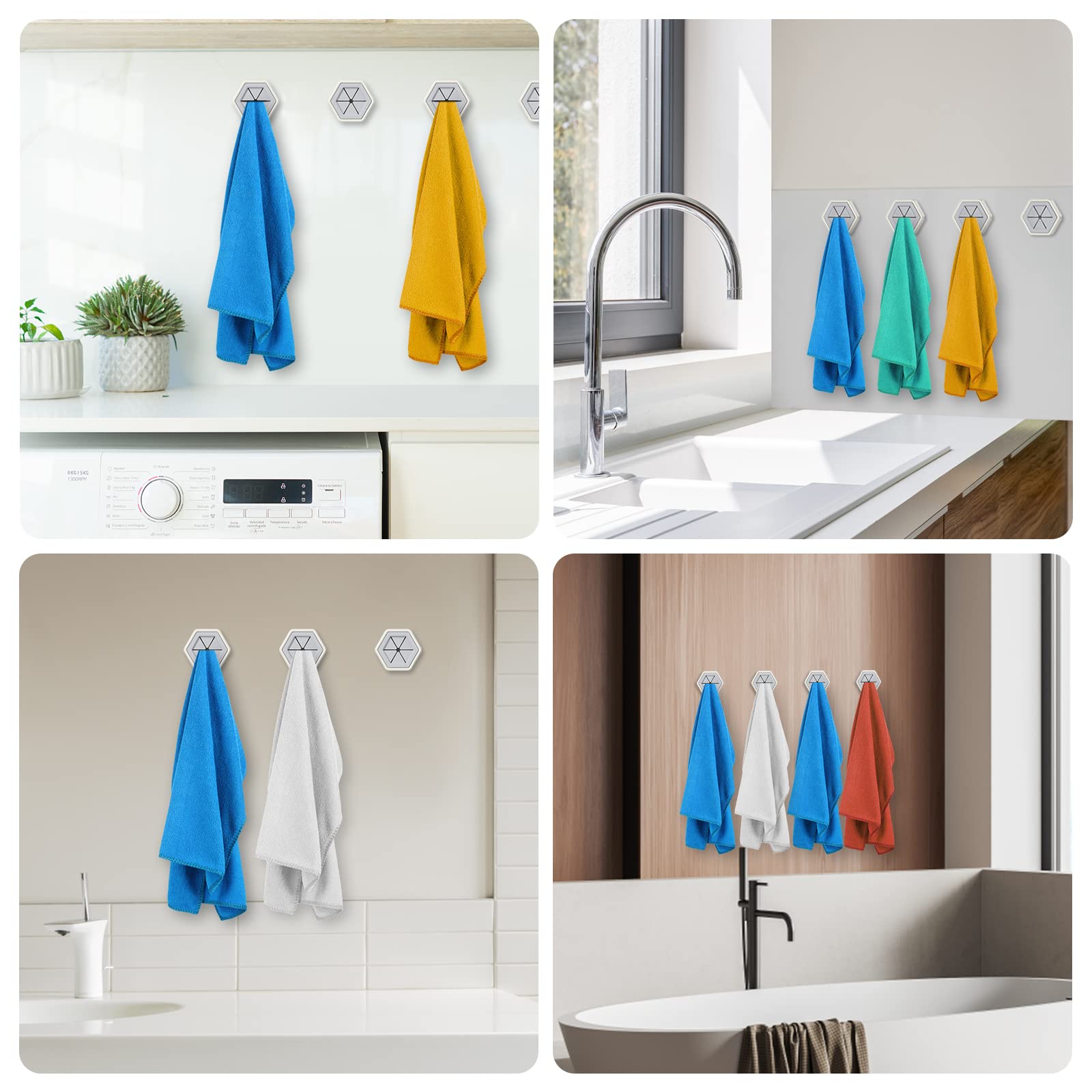 Home: Self Adhesive Push Hand Towel Hooks for Kitchen & Bathroom (4Pcs)