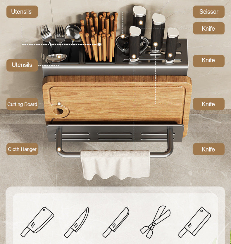 Home: Kitchen Storage Utensils Tool Rack (Screwless Wall-Mounted)