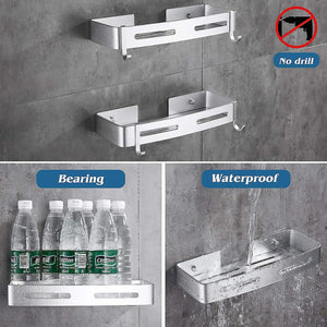 Home: Adhesive Square Shelf, Storage Rack, Caddy for Bathroom Kitchen 2 Pcs