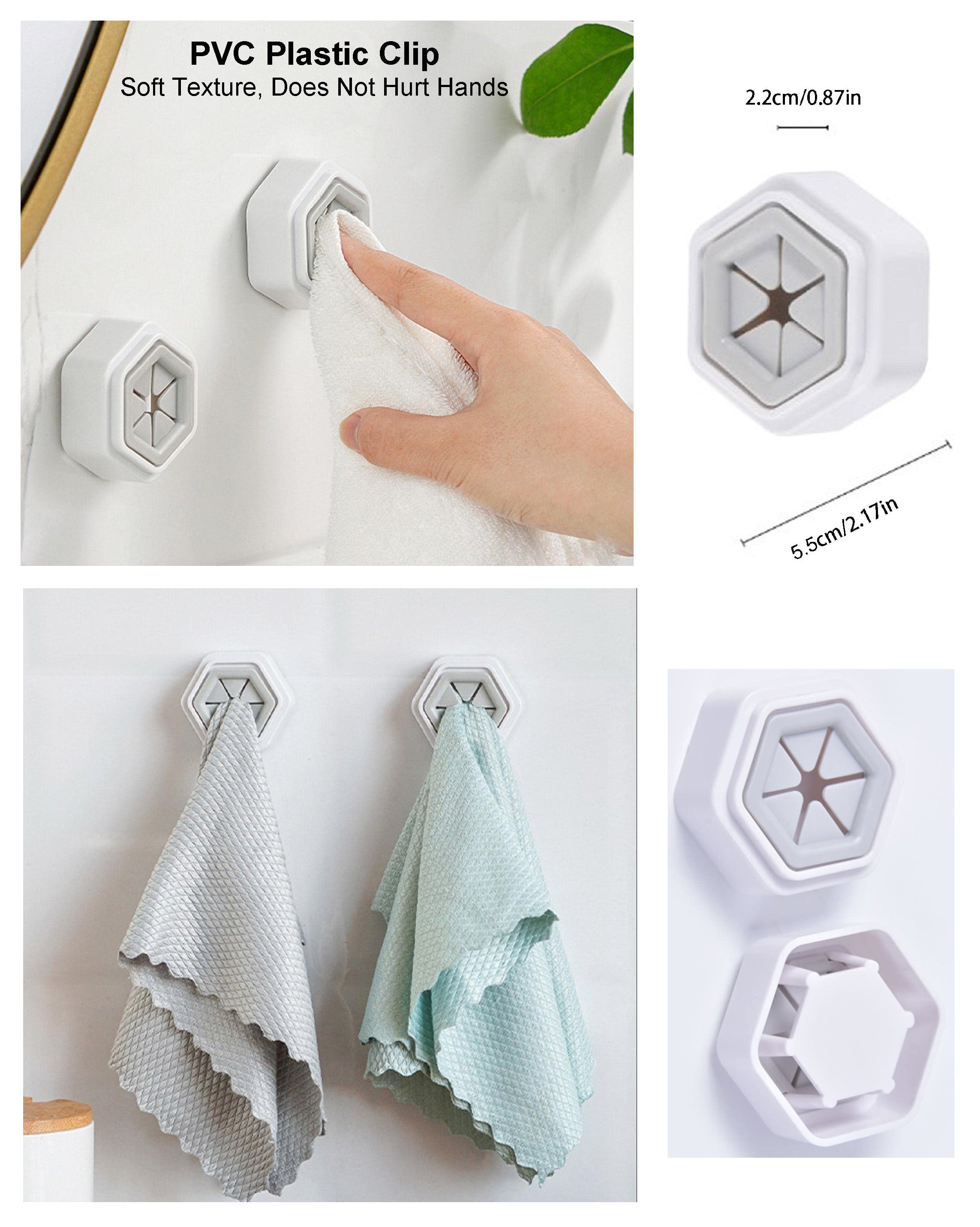 Home: Self Adhesive Push Hand Towel Hooks for Kitchen & Bathroom (4Pcs)