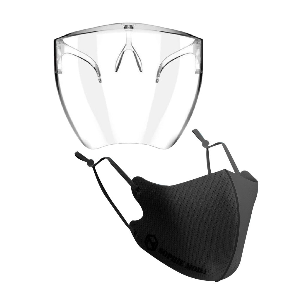 Masks: Nano Silver Cooling Fibre Face Mask & Face Shield Glasses Combo - Black