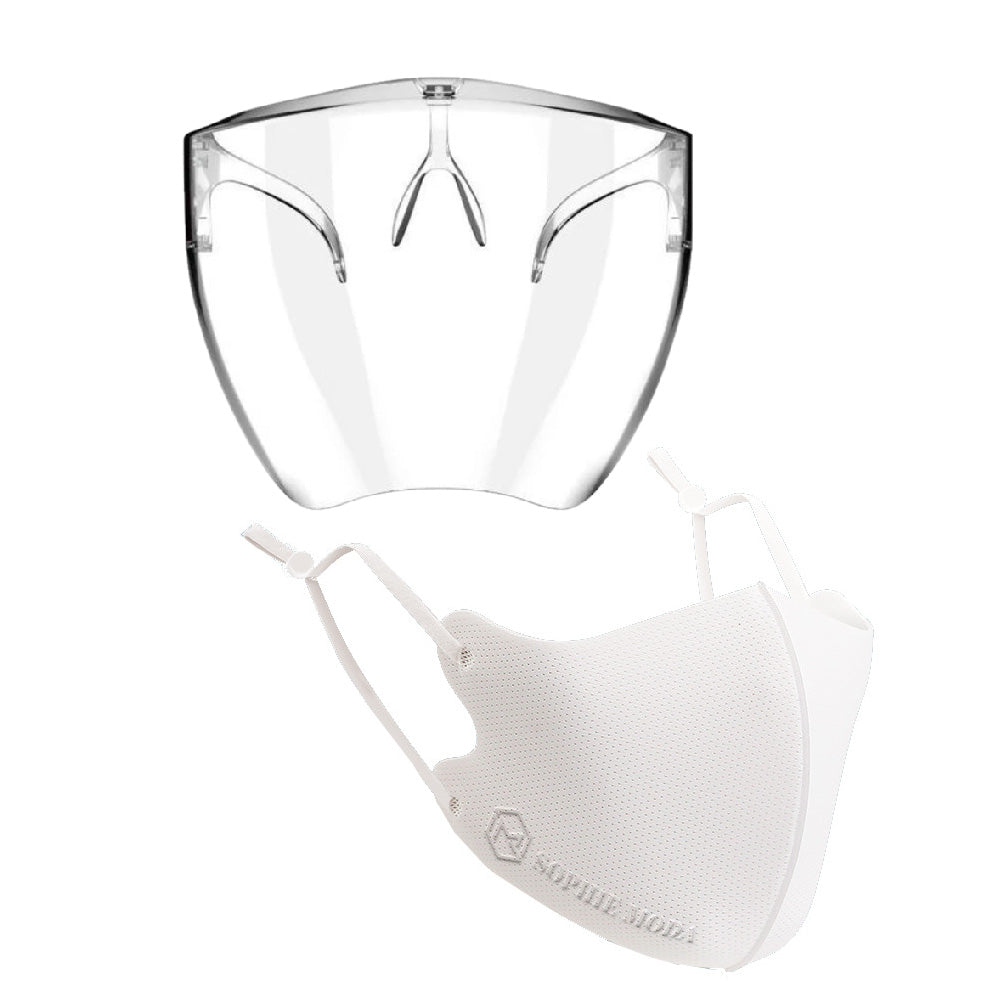 Masks: Nano Silver Cooling Fibre Face Mask & Face Shield Glasses Combo - White