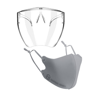 Masks: Nano Silver Cooling Fibre Face Mask & Face Shield Glasses Combo - Grey