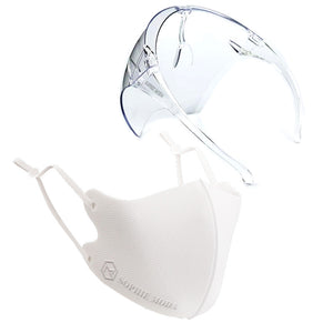 Masks: Nano Silver Cooling Fibre Face Mask & Face Shield Glasses Combo - White