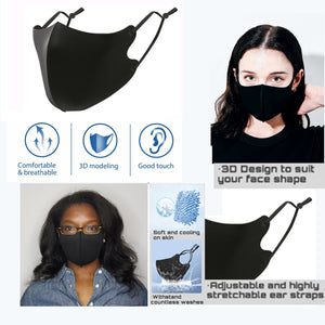 Masks: Ice Cooling Microfibre Washable Adjustable 3D Face Mask (3pcs) Black