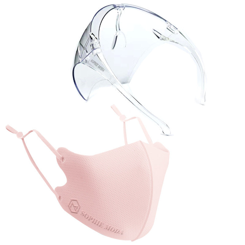 Masks: Nano Silver Cooling Fibre Face Mask & Face Shield Glasses Combo - Pink