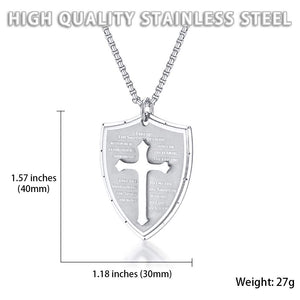 Jewellery: Christian Armour of God Stainless Steel Shield Cross Pendant Necklace