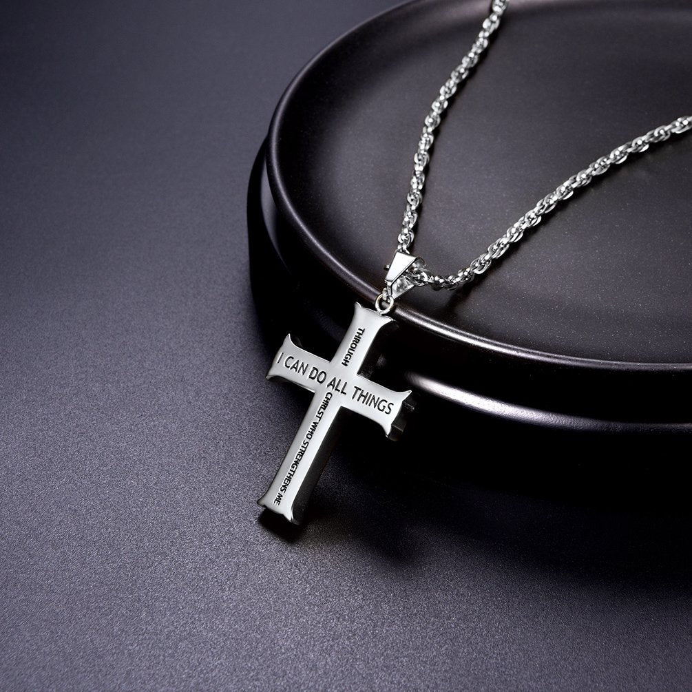 Jewellery: Christian Collection Engraved Stainless Steel Unique Cross Necklace
