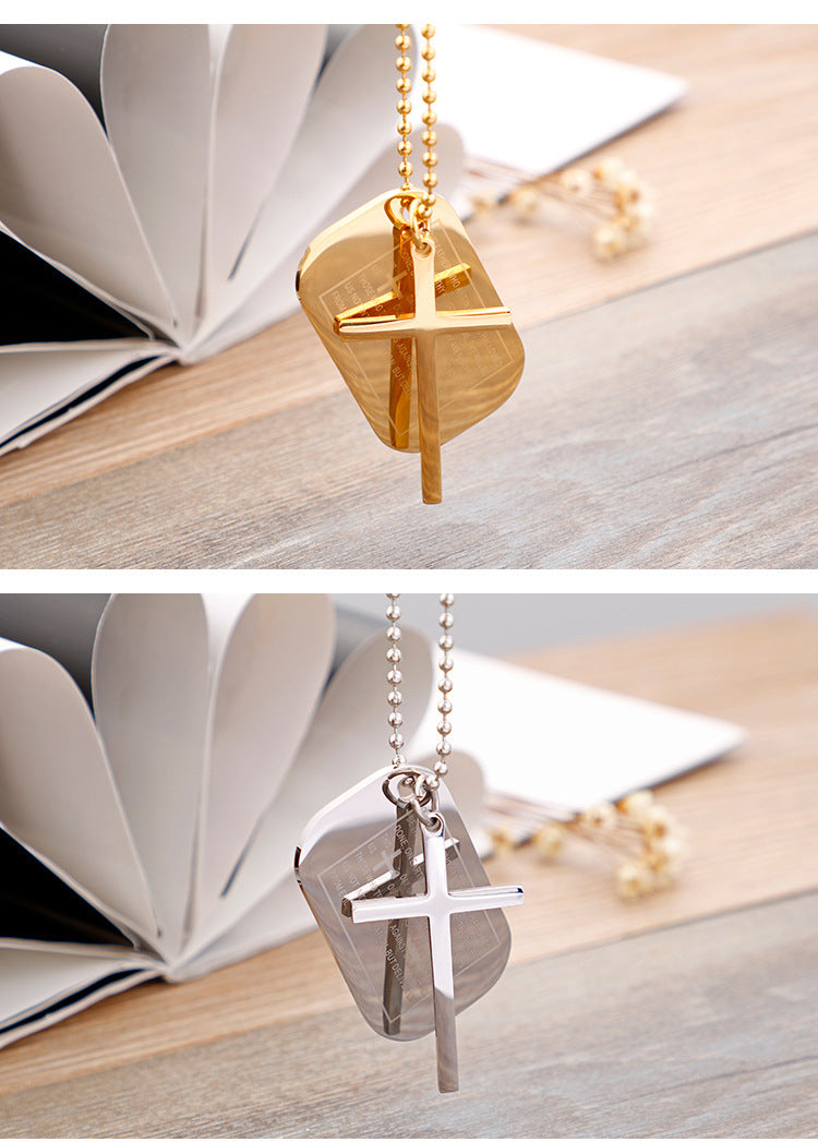 Jewellery: Christian Prayer Tag with Cross Pendant Necklace