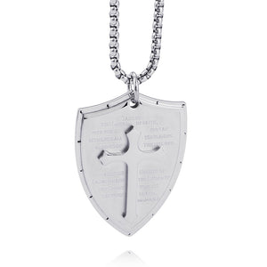 Jewellery: Christian Armour of God Stainless Steel Shield Cross Pendant Necklace